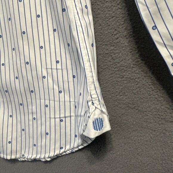 Haspel Co New Orleans Button Up Dress Shirt Men Size Small White Blue Geometric - Picture 5 of 10